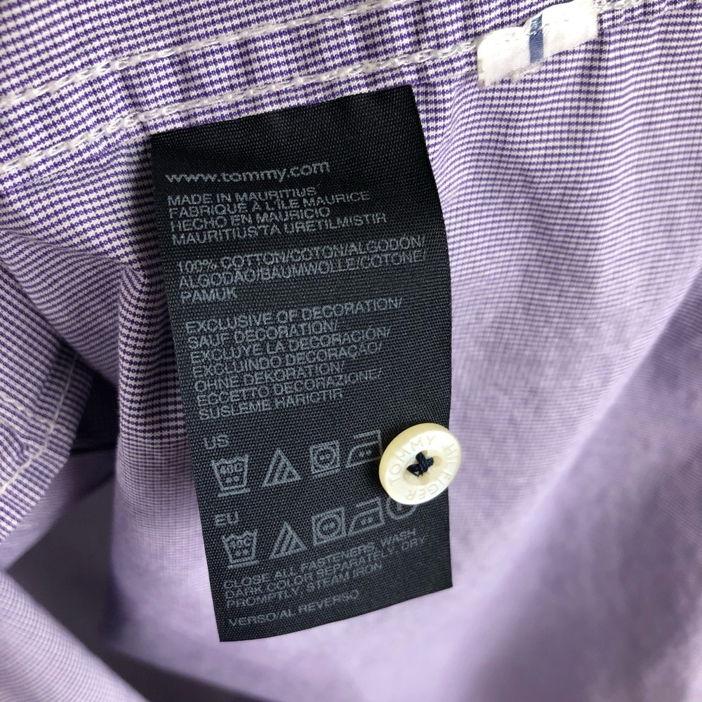 Tommy Hilfiger Blue Custom-Fit Check Print Button - Picture 6 of 7